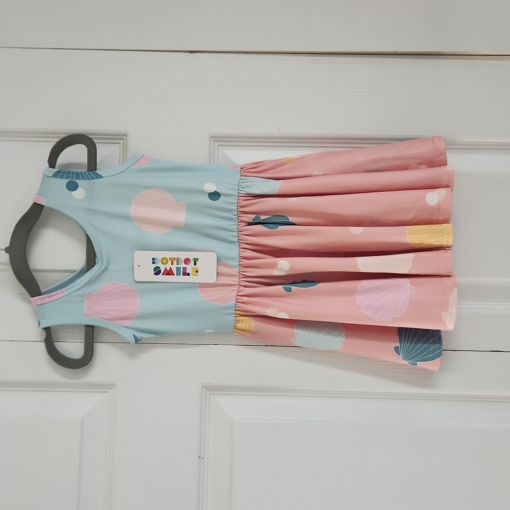 NWT Dot Dot Smile Pink and blue with colored shells Twirl Dress